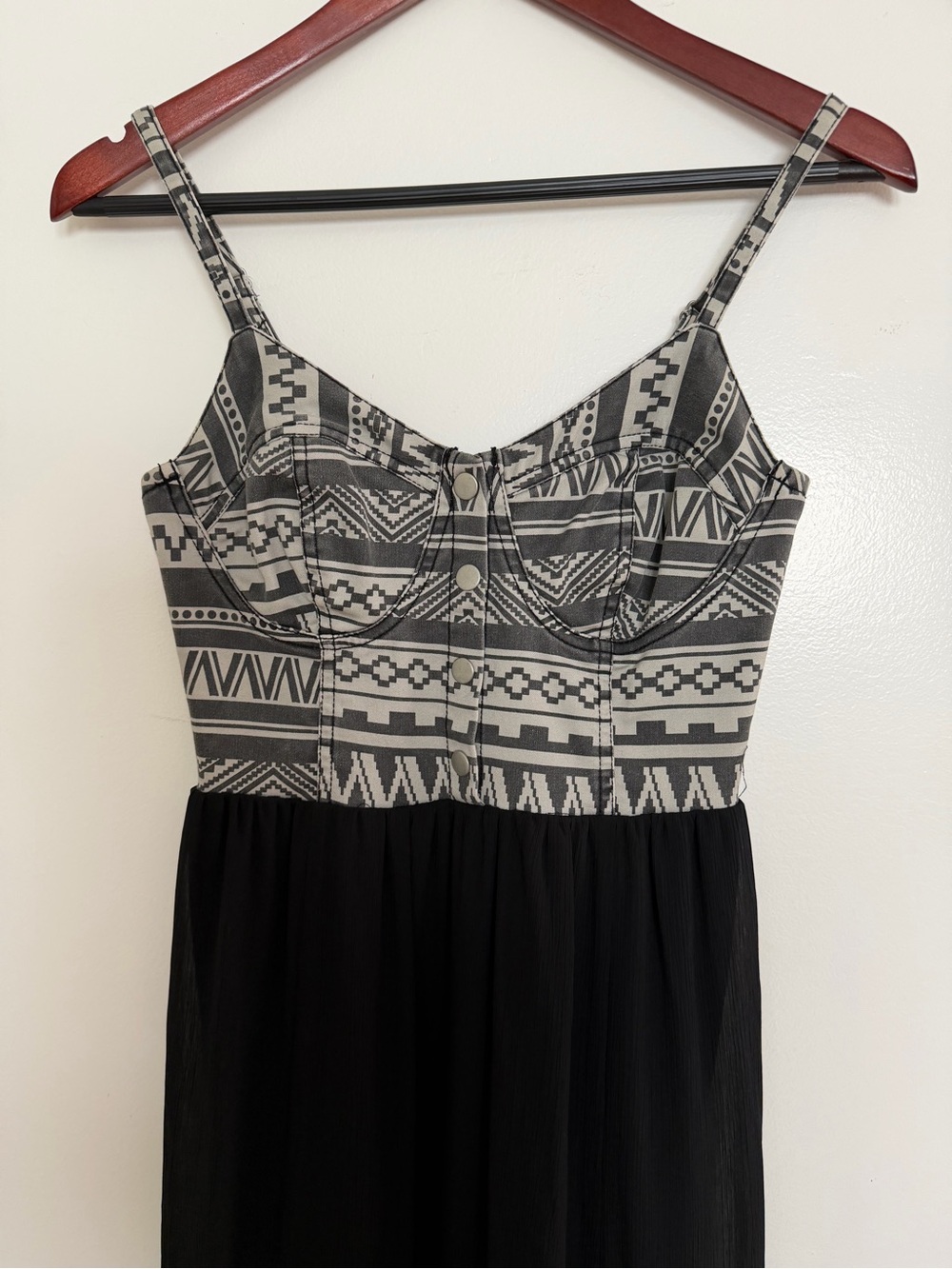 love, Fire Black Maxi Dress with Gray Aztec Bustier